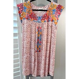 Savanna Jane Women's Boho Peasant Embroidered Detail Dress Size Large Adobe